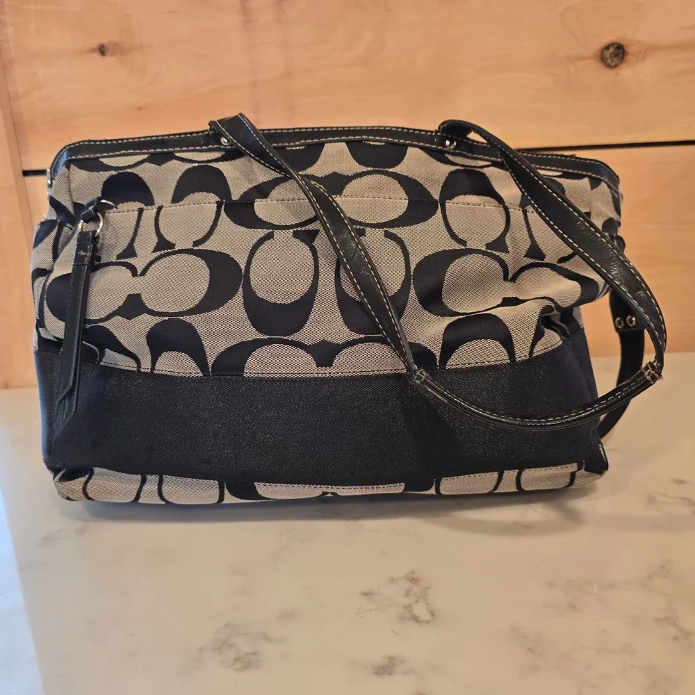 Coach Bag Lurex Signature C X Large Black Gray F19202 Canvas Diaper Tote Travel